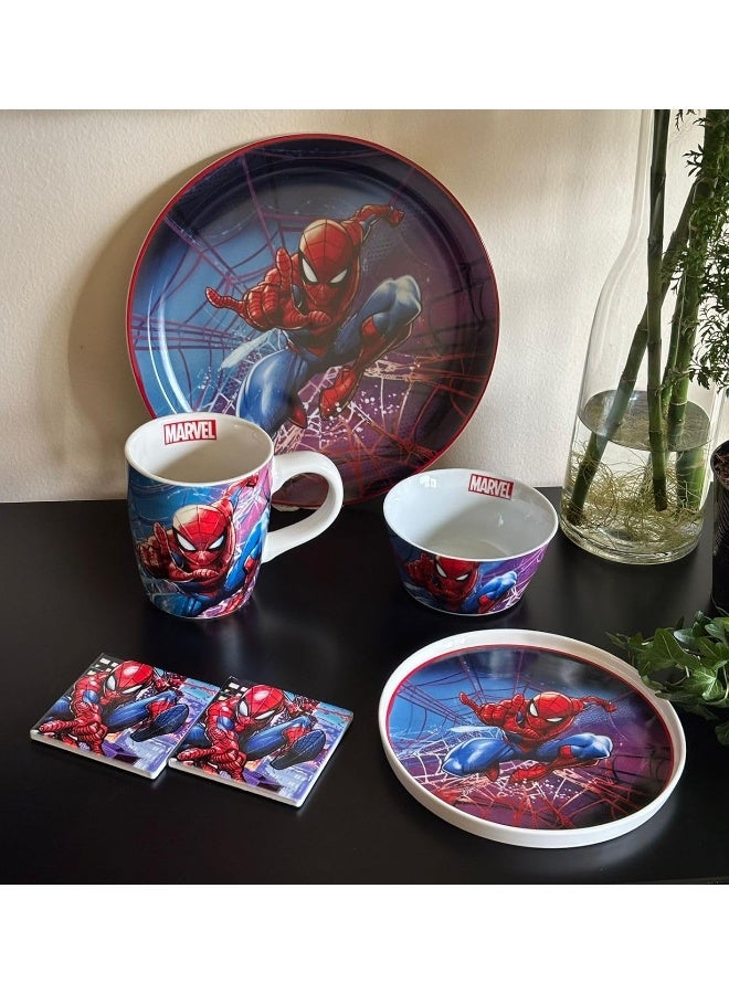 EGAN طبق تقديم مارفل سبايدر مان والأفلام 31 سم - طبق عشاء بورسلين - طبق سوبرهيرو لمحبي مارفل - آمن للاستخدام في الميكروويف وغسالة الصحون - مجموعة المطبخ (سبايدر مان) - Image 3