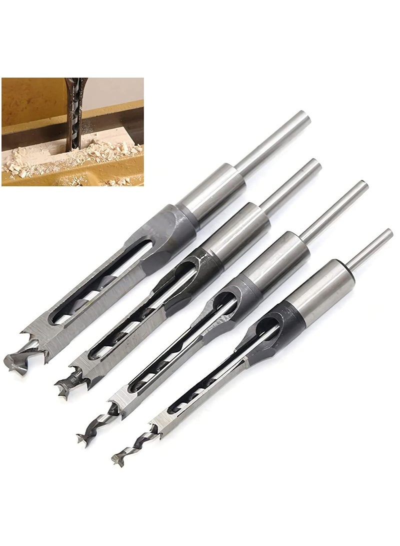Zikra Square Hole Drill Bits for Wood, 4 PCS Woodworking Hole Saw Mortising Chisel Drill Bits,(Size: 6.4mm/8mm/9.5mm/12.7mm) - Image 1