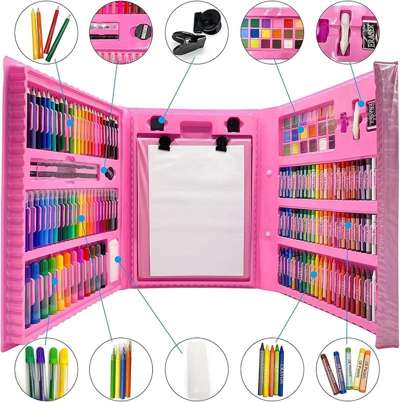 Soofam Art Supplies Kit Artists Drawing Art Set Sketching Painting With Portable Storage Case, with Double Sided Trifold Easel, Oil Pastels, Crayons, Colored Pencils, Watercolor for Kids Girls Boys - Image 2