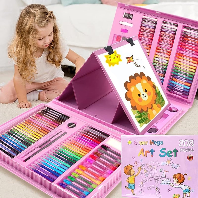 Soofam Art Supplies Kit Artists Drawing Art Set Sketching Painting With Portable Storage Case, with Double Sided Trifold Easel, Oil Pastels, Crayons, Colored Pencils, Watercolor for Kids Girls Boys - Image 1