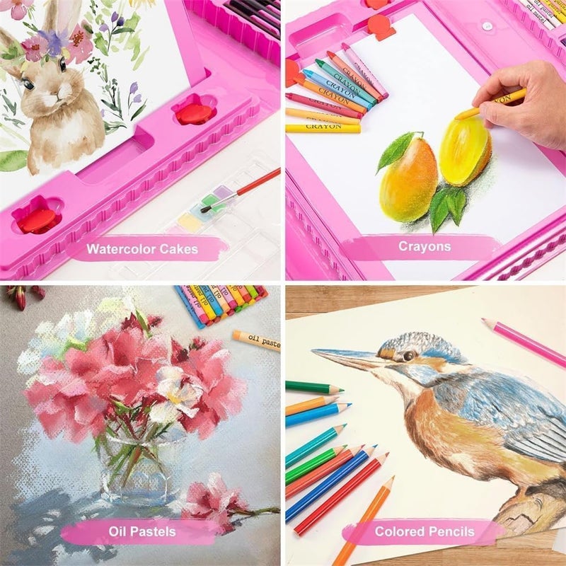 Soofam Art Supplies Kit Artists Drawing Art Set Sketching Painting With Portable Storage Case, with Double Sided Trifold Easel, Oil Pastels, Crayons, Colored Pencils, Watercolor for Kids Girls Boys - Image 4
