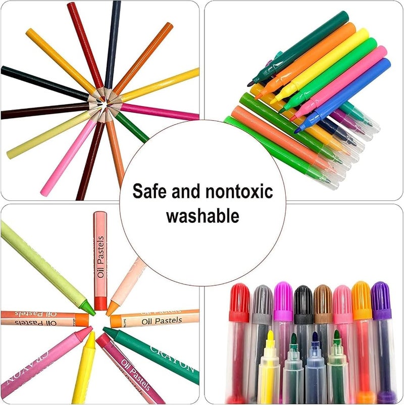 Soofam Art Supplies Kit Artists Drawing Art Set Sketching Painting With Portable Storage Case, with Double Sided Trifold Easel, Oil Pastels, Crayons, Colored Pencils, Watercolor for Kids Girls Boys - Image 5