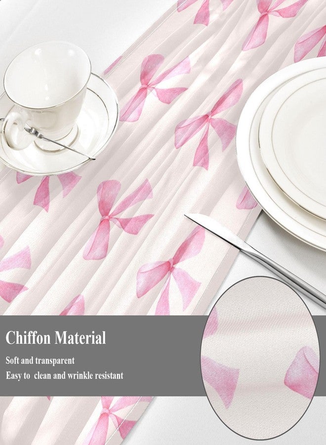 Burbuja Pink Bow Gauze Table Runner 108 Inches Long, Rustic Cloth Table Runner for Dining Party Holiday Wedding Bridal Decor - Image 4
