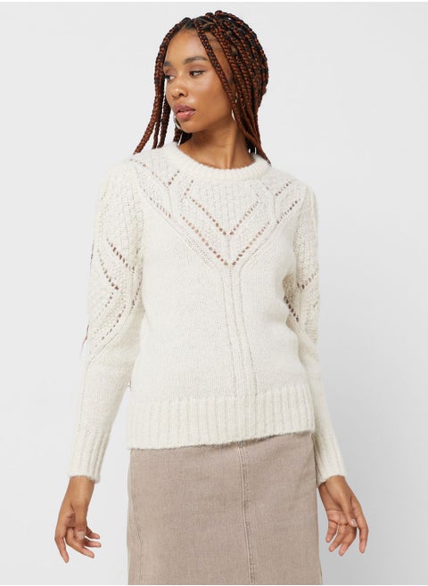 Open Work Crew Neck Sweater