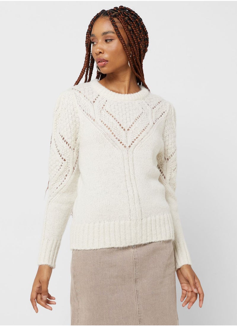 ONLY - Open Work Crew Neck Sweater - Image 1