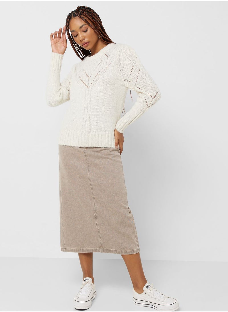 ONLY - Open Work Crew Neck Sweater - Image 1