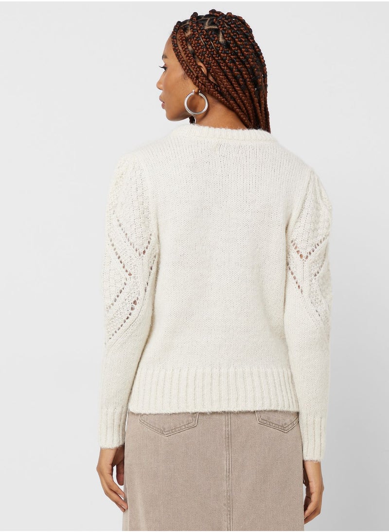 ONLY - Open Work Crew Neck Sweater - Image 1