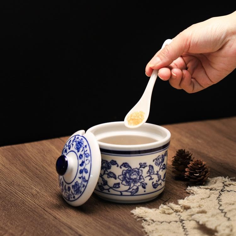 Mathew O Retro Ceramic Blue and White Sugar Bowl Seasoning Pot Storage Jar with Lid - Image 5