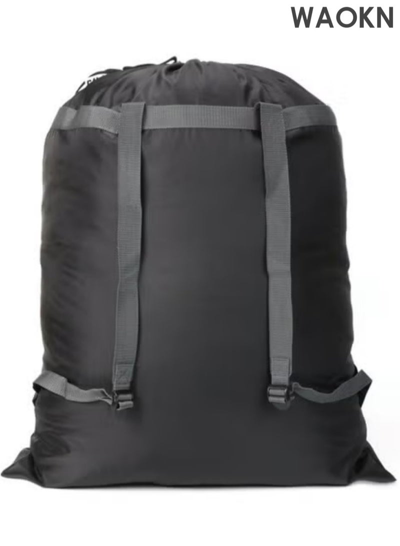 WAOKN Extra Large Travel Laundry Bag, Nylon Ripstop Dirty Clothes Storage Bag, Bathroom Bedroom Home Dormitory Travel Bag Machine Washable Drawstring Closure 60.5x92cm (Black) - Image 1