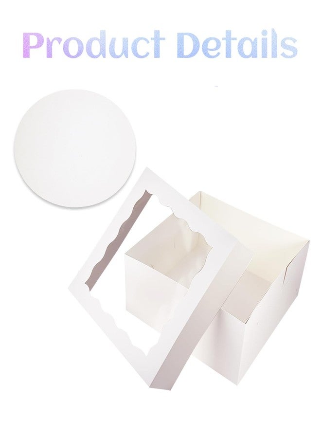 qiqee White 10x10x8 Cake Box, 4 Sets Cake Box with Window ＆ 4 Sets 10" Cake Round Boards, 10inch Cake Containers, 10 Meters Pink Silk Ribbon Includes - Image 3