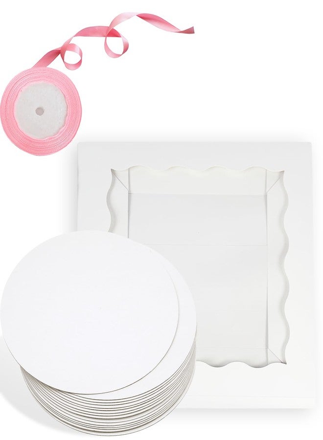 qiqee White 10x10x8 Cake Box, 4 Sets Cake Box with Window ＆ 4 Sets 10" Cake Round Boards, 10inch Cake Containers, 10 Meters Pink Silk Ribbon Includes - Image 4