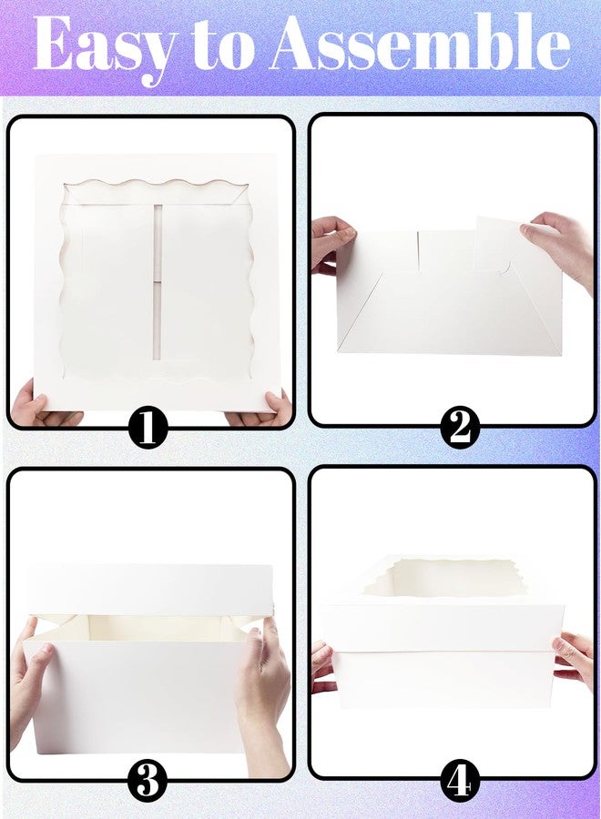 qiqee White 10x10x8 Cake Box, 4 Sets Cake Box with Window ＆ 4 Sets 10" Cake Round Boards, 10inch Cake Containers, 10 Meters Pink Silk Ribbon Includes - Image 5