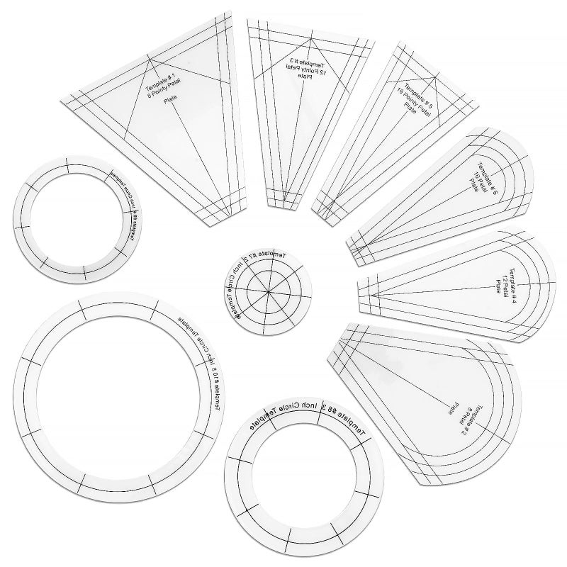 EEEKit 10 PCS Dresden Quilt Templates, Acrylic Quilting Template Ruler with Different Shapes, Triangle Rulers for Quilting and Sewing - Image 1