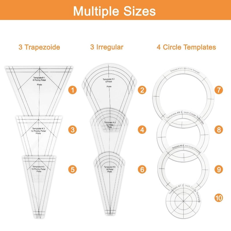 EEEKit 10 PCS Dresden Quilt Templates, Acrylic Quilting Template Ruler with Different Shapes, Triangle Rulers for Quilting and Sewing - Image 4