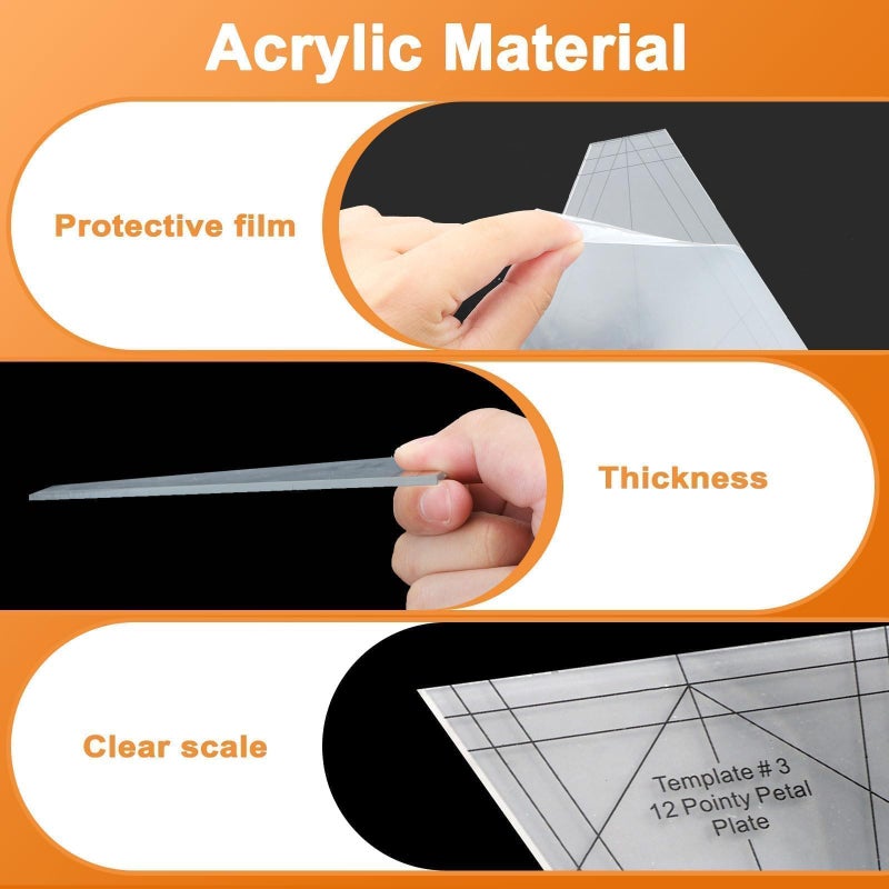 EEEKit 10 PCS Dresden Quilt Templates, Acrylic Quilting Template Ruler with Different Shapes, Triangle Rulers for Quilting and Sewing - Image 3