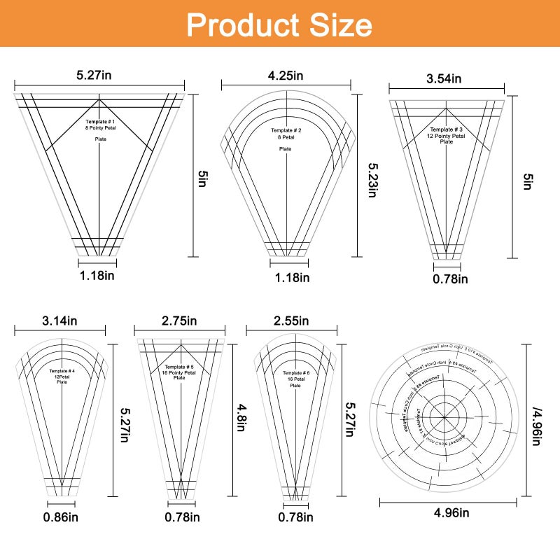 EEEKit 10 PCS Dresden Quilt Templates, Acrylic Quilting Template Ruler with Different Shapes, Triangle Rulers for Quilting and Sewing - Image 2