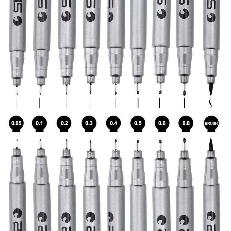 VANANA Yuancheng Hstar Precision Micro-Line Pens,Set of 9 Black Micro-Pen Fineliner Ink Pens,Waterproof Archival Ink,Multiliner,Sketching,Anime,Artist Illustration,Technical Drawing,Office Documents - Image 2