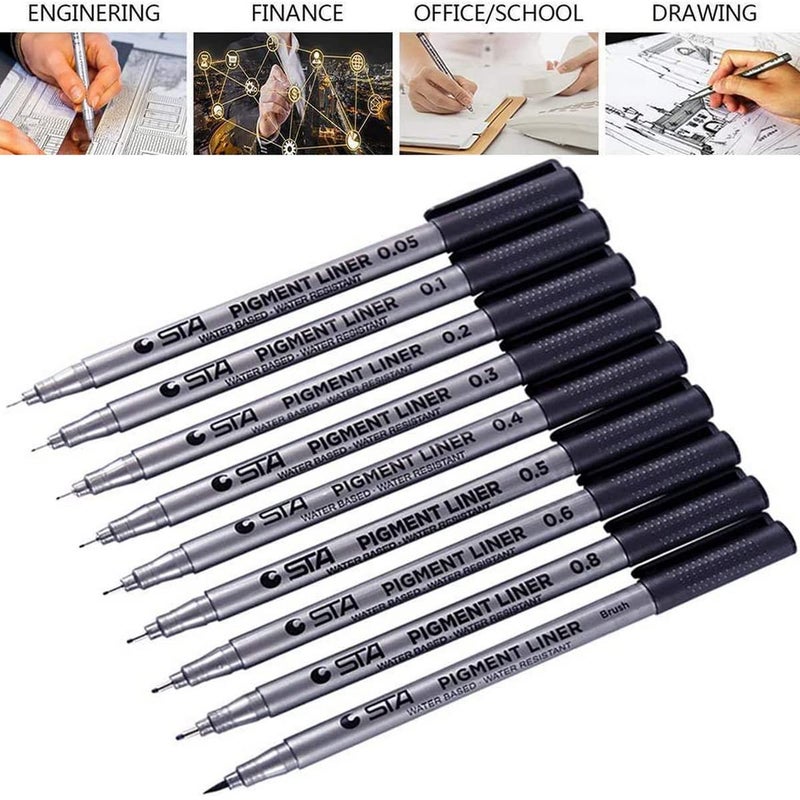 VANANA Yuancheng Hstar Precision Micro-Line Pens,Set of 9 Black Micro-Pen Fineliner Ink Pens,Waterproof Archival Ink,Multiliner,Sketching,Anime,Artist Illustration,Technical Drawing,Office Documents - Image 3