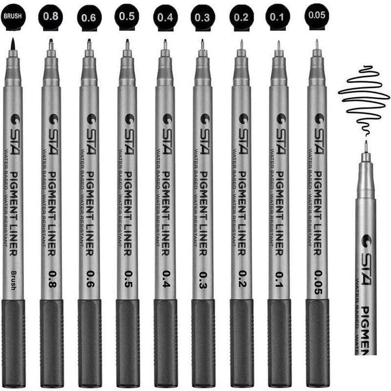 VANANA Yuancheng Hstar Precision Micro-Line Pens,Set of 9 Black Micro-Pen Fineliner Ink Pens,Waterproof Archival Ink,Multiliner,Sketching,Anime,Artist Illustration,Technical Drawing,Office Documents - Image 1