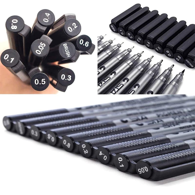 VANANA Yuancheng Hstar Precision Micro-Line Pens,Set of 9 Black Micro-Pen Fineliner Ink Pens,Waterproof Archival Ink,Multiliner,Sketching,Anime,Artist Illustration,Technical Drawing,Office Documents - Image 5