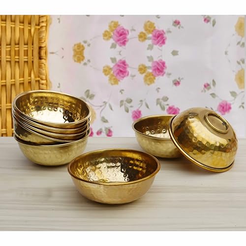 Pure Source India Pure Brass 3.75 Inch Gold Small Bowl, Set of 8, 100 ML - Image 1