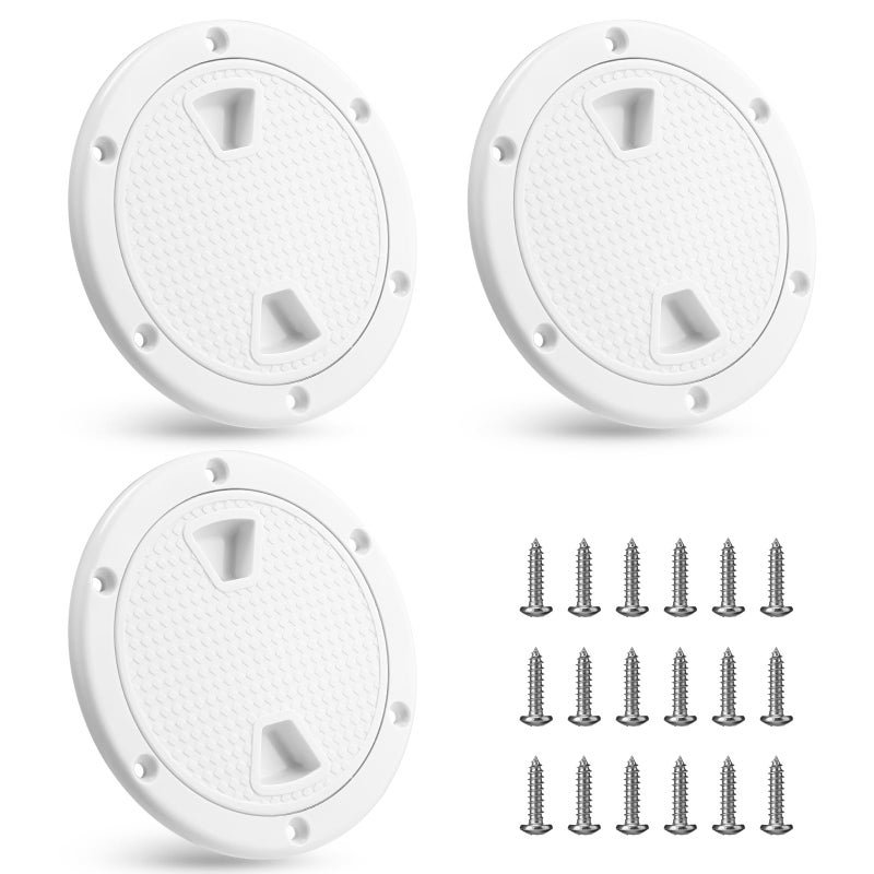 Landical 3 Pack 4 Inch Boat Hatch White Circular Non Slip Inspection Boat Detachable Deck Hatch Cover with 18 Attached Screw Parts for Marine Yacht RV Truck Vent Accessories - Image 1
