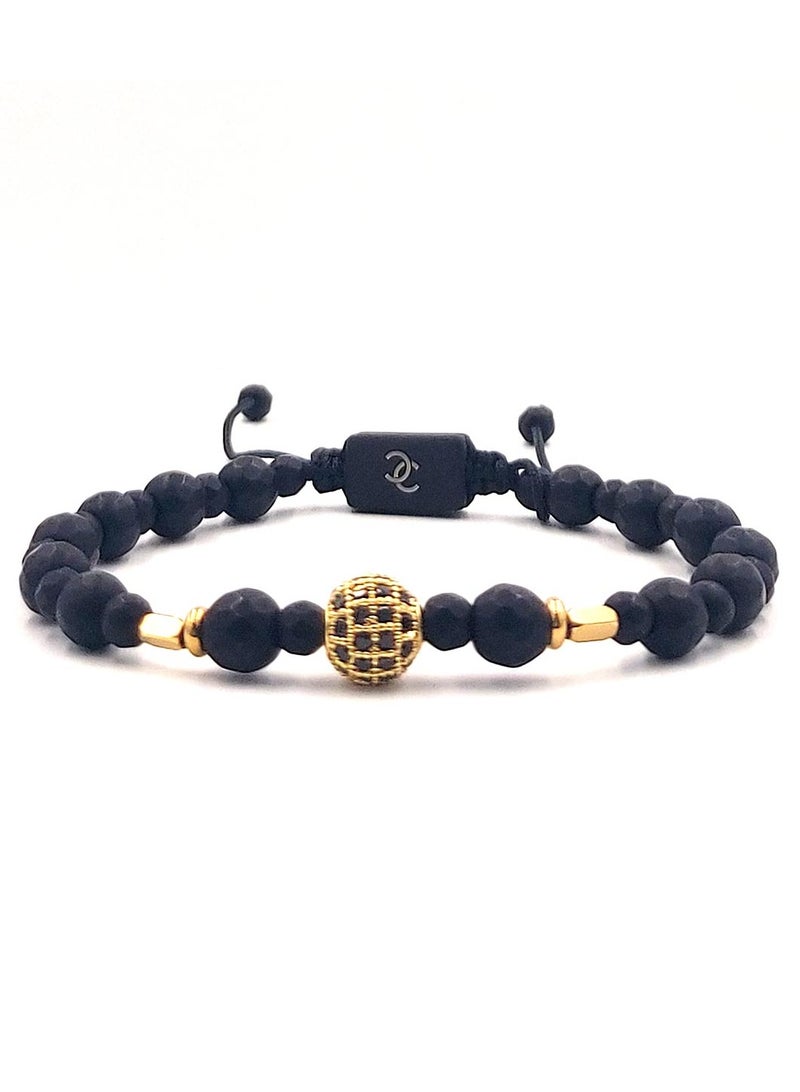 CHRYSOSTOMOS Handmade Beaded Bracelet for Men with Black Onyx and Golden Element in the Center - Image 1