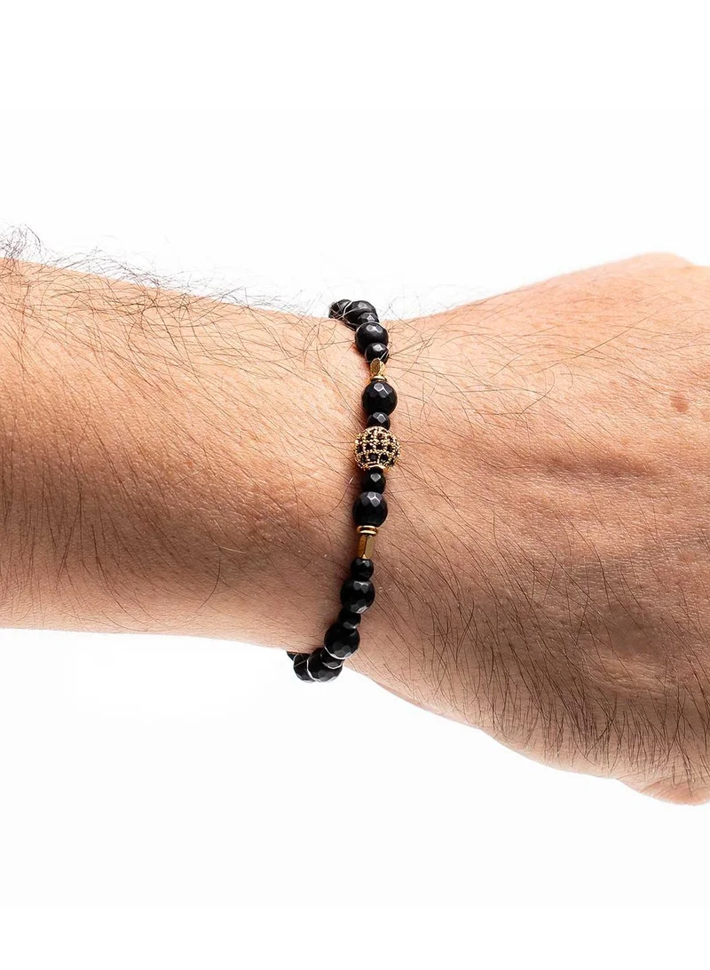 CHRYSOSTOMOS Handmade Beaded Bracelet for Men with Black Onyx and Golden Element in the Center