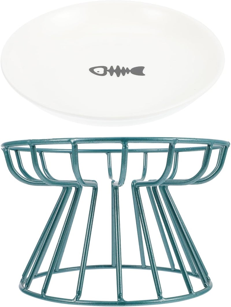 Pet Ceramic Raised Cat Bowl and Puppy Food Dish Set with Fishbone Rack, Whisker Relief Design, Elevated Feeding Station for Indoor Cats and Kittens – 2 Pieces (Ceramic Bowls - Image 1