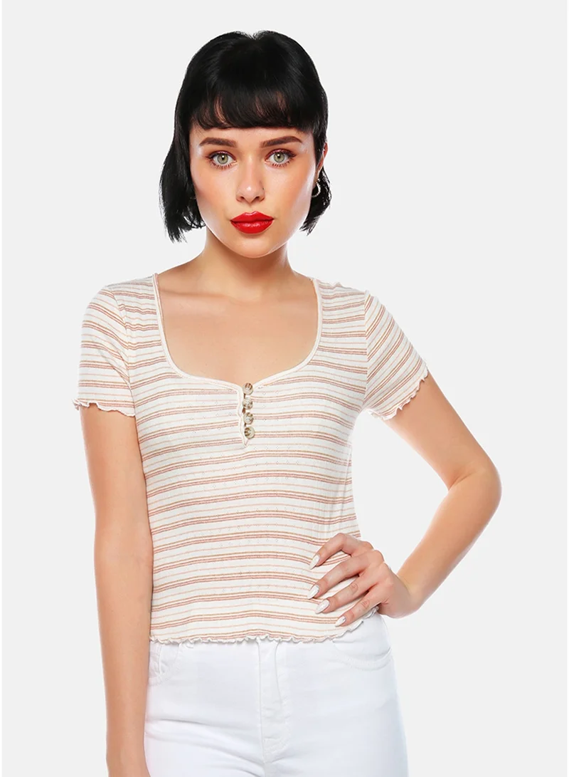 London Rag London Rag Ivory Striped Casual Top