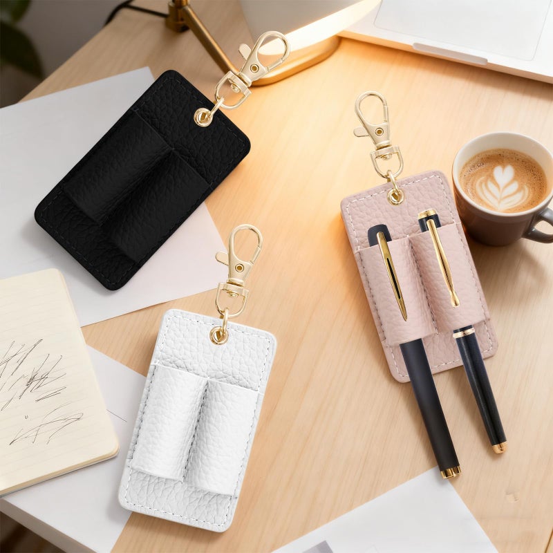 CYUXING 3Pcs Double Hole Leather Pen Holder, Lanyard Holder Attachment Supplies Black White Pink Pen Holder with Anti-Lost Leather Badge Not Easy to Damage & Long Service Life - Image 4