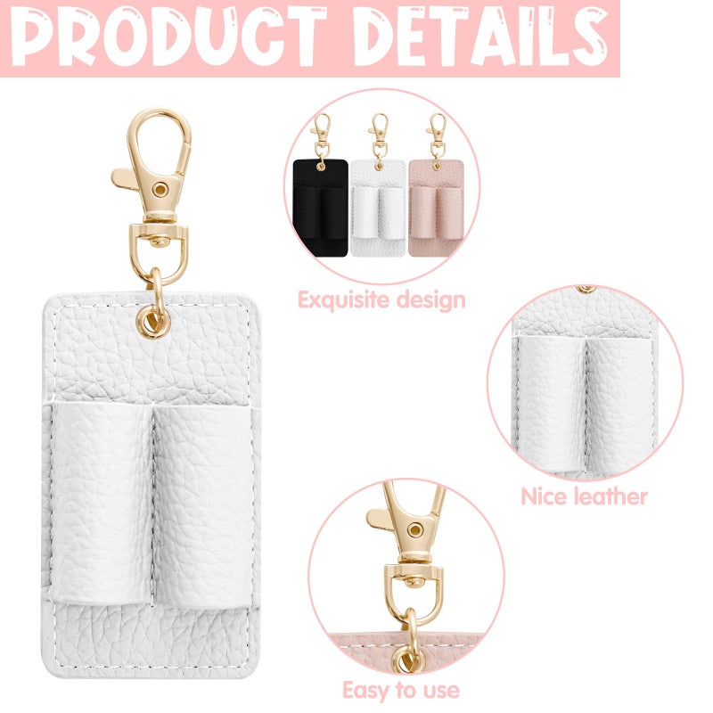CYUXING 3Pcs Double Hole Leather Pen Holder, Lanyard Holder Attachment Supplies Black White Pink Pen Holder with Anti-Lost Leather Badge Not Easy to Damage & Long Service Life - Image 3