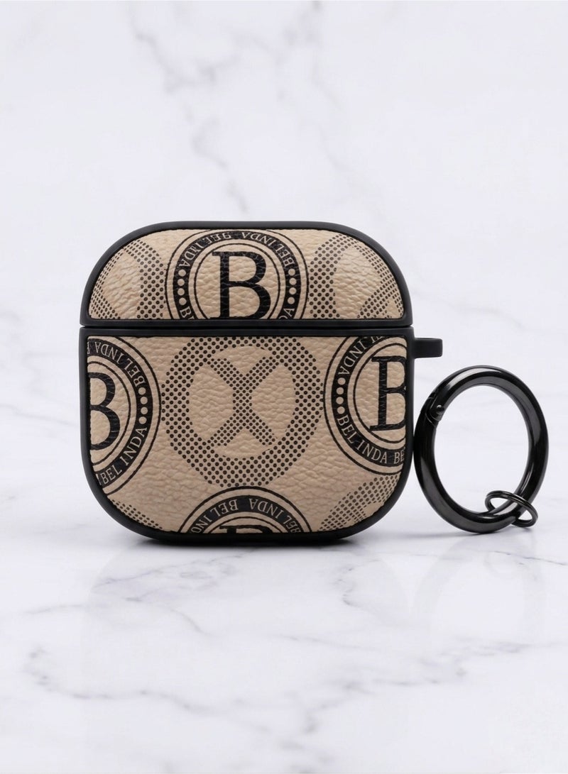 BX Apple airpods 4 Case - Retro Designer Style AirPods 4 Case Cover, Premium Textured Leather Tough Shell with Keychain, Beige & Black - Image 2