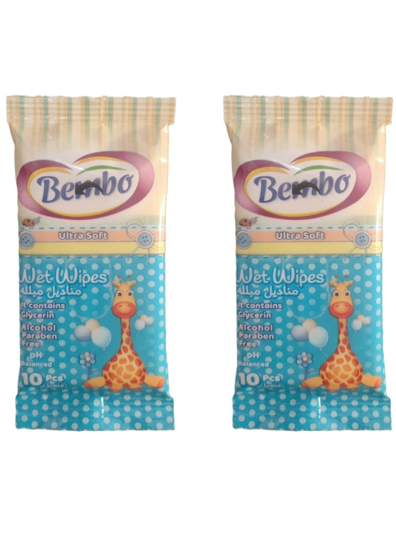 Bembo Two Pieces of Bembo Wet Pocket Wipes 2*10 Pieces