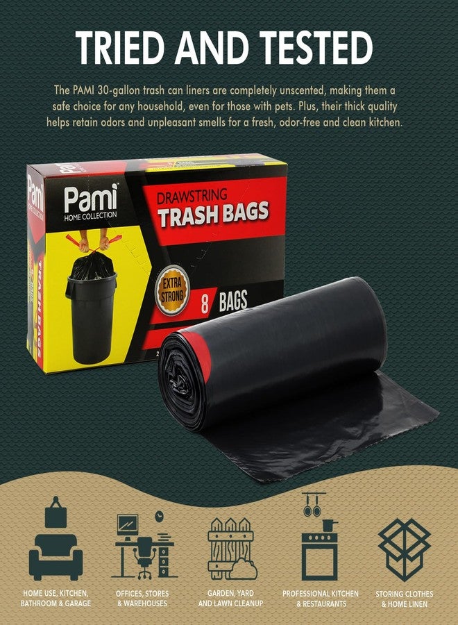 PAMI Large 30-Gallon Drawstring Trash Bags [35-Pack, Black] - Multipurpose Extra-Strong Plastic Garbage Bags- Thick Unscented Trash Can Liners For Kitchen, Bathroom, Lawn, Outdoor Bins- 2ft x2ft - Image 3