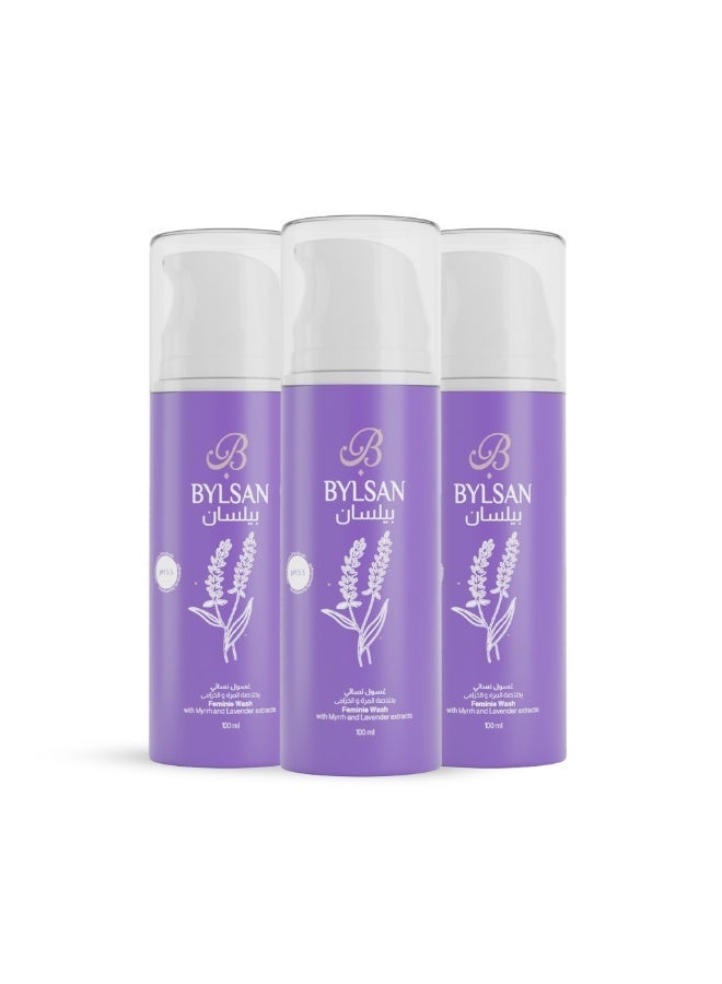 BYLSAN Myrrh & Lavender Feminine Wash for Intimate Care – 3 * 100 ml | Soap-Free & Fragrance-Free Natural Formula + Multi-Purpose Natural Ointment - Image 1