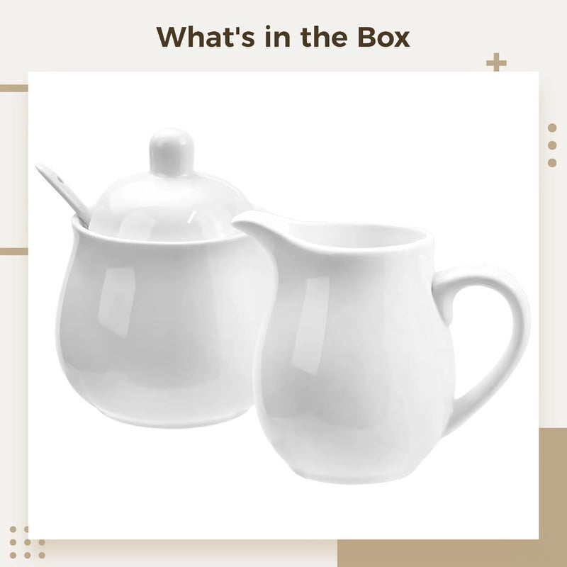 Coffee Elegant Serving Set, Ceramic Sugar Bowl and Cream Pitcher, Porcelain White Sugar and Creamer Container Set for Home Restaurant Coffee Tea Service - Image 2