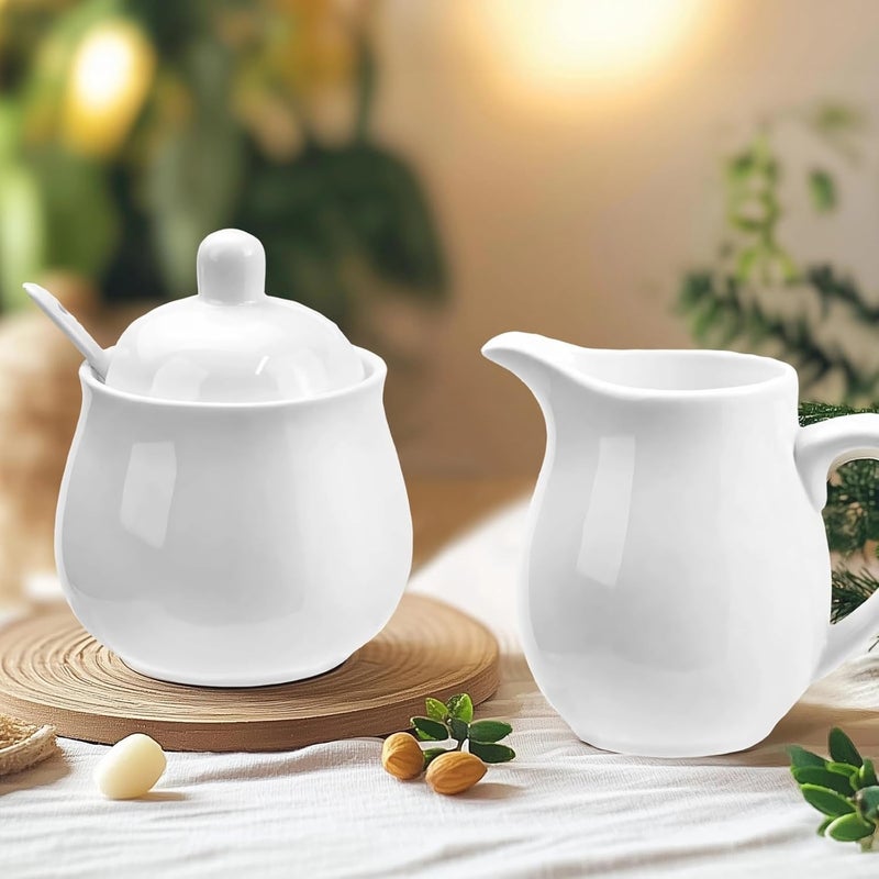 Coffee Elegant Serving Set, Ceramic Sugar Bowl and Cream Pitcher, Porcelain White Sugar and Creamer Container Set for Home Restaurant Coffee Tea Service - Image 5