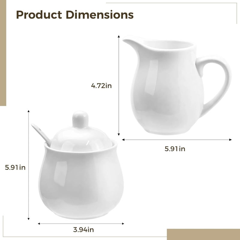 Coffee Elegant Serving Set, Ceramic Sugar Bowl and Cream Pitcher, Porcelain White Sugar and Creamer Container Set for Home Restaurant Coffee Tea Service - Image 3