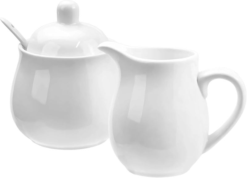 Coffee Elegant Serving Set, Ceramic Sugar Bowl and Cream Pitcher, Porcelain White Sugar and Creamer Container Set for Home Restaurant Coffee Tea Service - Image 1