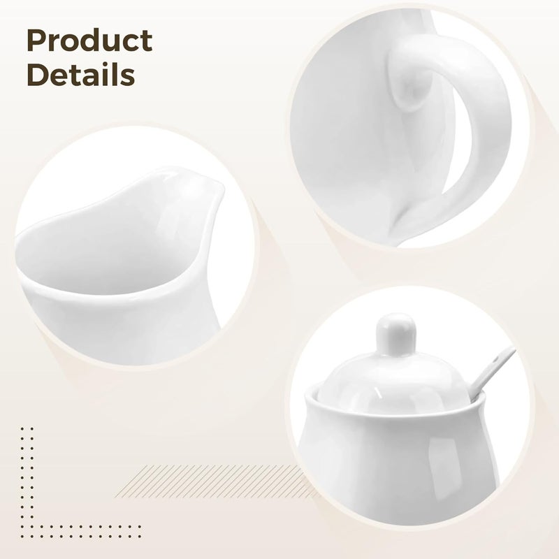 Coffee Elegant Serving Set, Ceramic Sugar Bowl and Cream Pitcher, Porcelain White Sugar and Creamer Container Set for Home Restaurant Coffee Tea Service - Image 4