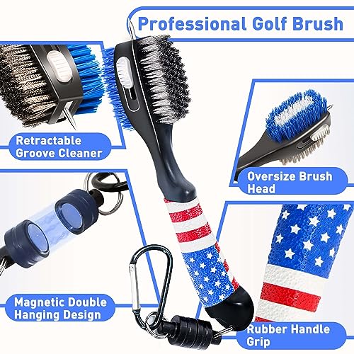 Golfupp Golf Club Brush and Amercian Flag Golf Towels, Golf Groove Cleaner Cleaning kit, Golf Accessories Cleaner Tool with Strong Magnet Stick to Golf Clubs or Bag - Image 4