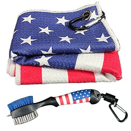 Golfupp Golf Club Brush and Amercian Flag Golf Towels, Golf Groove Cleaner Cleaning kit, Golf Accessories Cleaner Tool with Strong Magnet Stick to Golf Clubs or Bag - Image 1