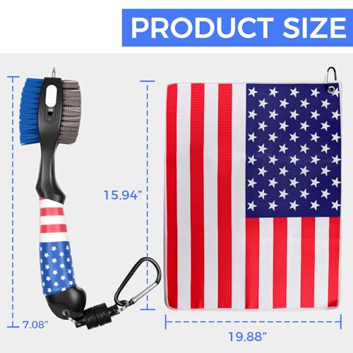 Golfupp Golf Club Brush and Amercian Flag Golf Towels, Golf Groove Cleaner Cleaning kit, Golf Accessories Cleaner Tool with Strong Magnet Stick to Golf Clubs or Bag - Image 3