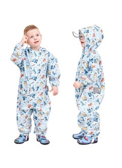 Fewlby Kids Toddler Rain Suit for Boys Girls One Piece Hoodie Zipper Cartoon Waterproof Coverall Rain Jacket 5-7 Years L Size  - Image 2