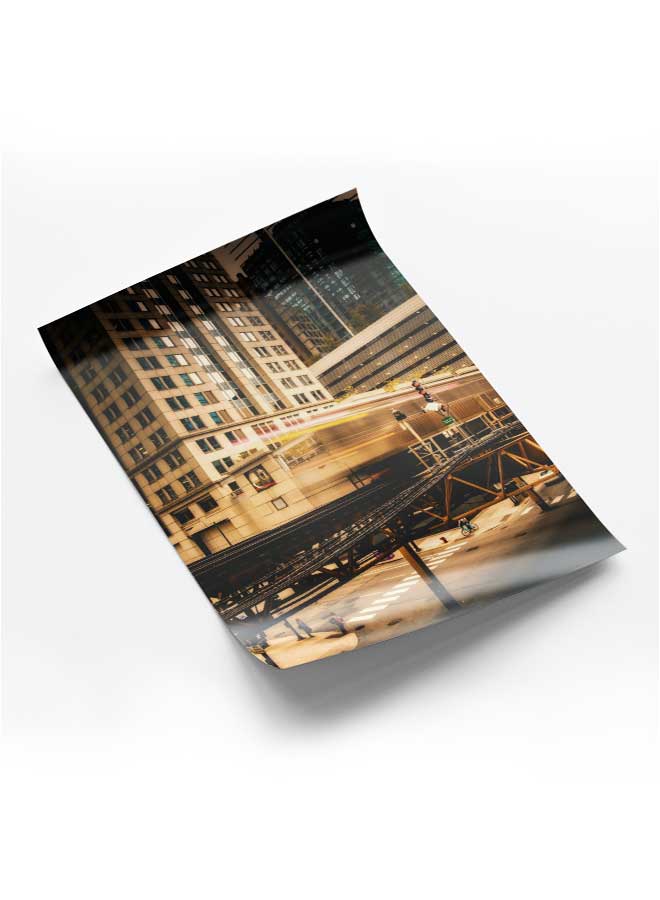 لوحة بوستر ديكور لوحة بدون فريم مع أربع قطع منفصلة من اللاصق ذو الوجهين تصميم مبنى خرساني مع نوافذ زجاجية غرفة النوم غرفة المعيشة وديكور المكتب - Image 1