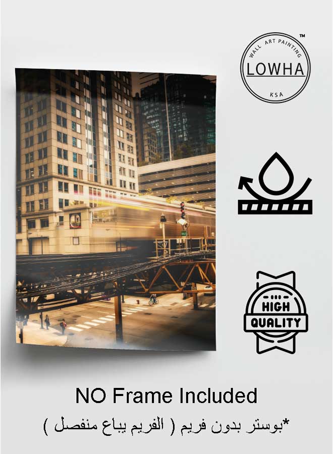 لوحة بوستر ديكور لوحة بدون فريم مع أربع قطع منفصلة من اللاصق ذو الوجهين تصميم مبنى خرساني مع نوافذ زجاجية غرفة النوم غرفة المعيشة وديكور المكتب - Image 3