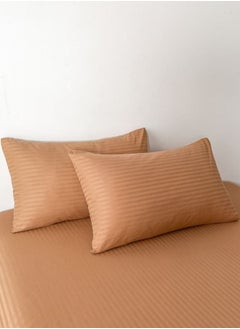 LUNA Home Premium King Size 6 Pieces Bedding Set without filler Solid Brown Tan Color, Satin Stripe Design.  - Image 3