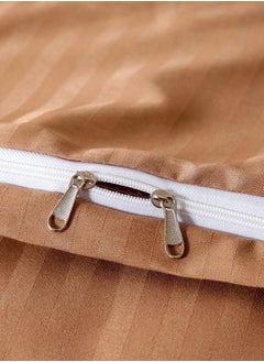 LUNA Home Premium King Size 6 Pieces Bedding Set without filler Solid Brown Tan Color, Satin Stripe Design.  - Image 5