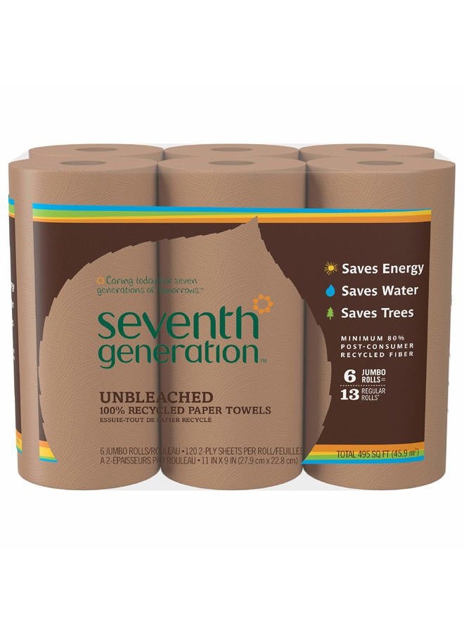 Seventh Generation مناديل ورقية غير مبيضة، 100% ورق معاد تدويره، 6 قطع، عبوة من 4 - Image 1